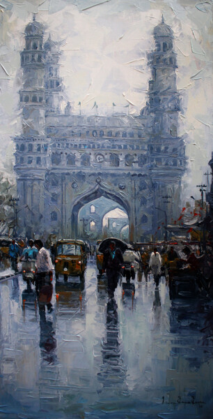 Painting titled "charminar-wet-st" by Iruvan Karunakaran, Original Artwork