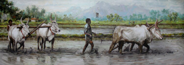 Painting titled "paddy-field-24x70-i…" by Iruvan Karunakaran, Original Artwork