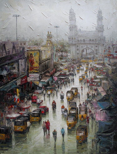 Painting titled "charminar-wet-st_40…" by Iruvan Karunakaran, Original Artwork, Acrylic