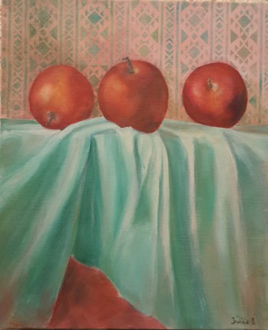 Painting titled "Trois pommes" by Irwine B., Original Artwork, Oil