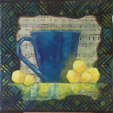 Malerei mit dem Titel "Mug bleu" von Irwine B., Original-Kunstwerk, Öl