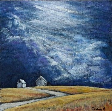 Painting titled "Champs sous l’orage" by Irwine B., Original Artwork, Acrylic