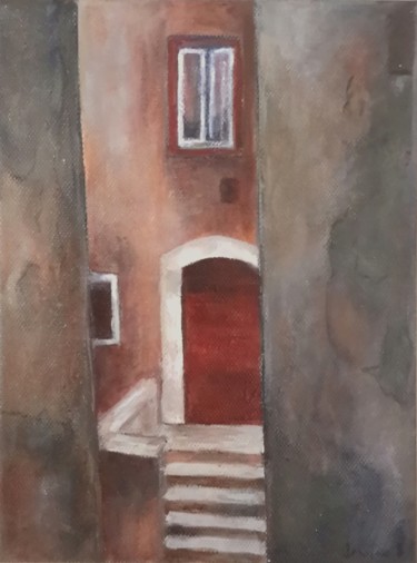 Peinture intitulée "La porte rouge" par Irwine B., Œuvre d'art originale, Acrylique