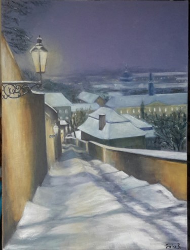 Painting titled "Soir d’hiver" by Irwine B., Original Artwork, Acrylic