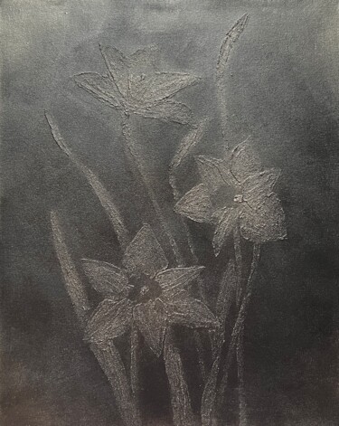 Картина под названием "Grey Metallic Daffo…" - Iryna Antoniuk (IRENA TONE), Подлинное произведение искусства, Акрил