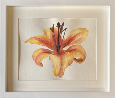 Drawing titled "Yellow Lily + frame" by Iryna Antoniuk (IRENA TONE), Original Artwork, Watercolor