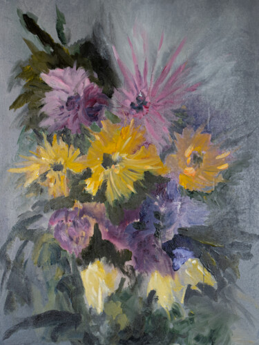 Peinture intitulée "Autumn chrysanthemu…" par Iryna Bobrova, Œuvre d'art originale, Huile