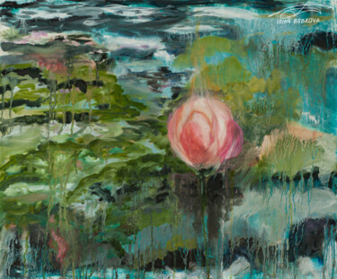Painting titled "Pink water lily" by Iryna Bobrova, Original Artwork, Oil