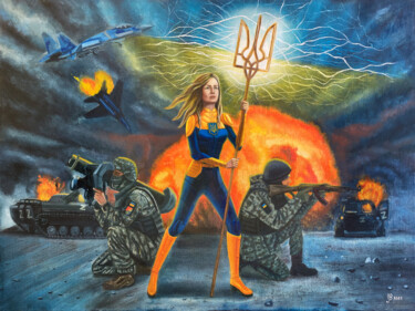 Painting titled "Super Ukraine" by Iryna Bohdanova, Original Artwork, Oil