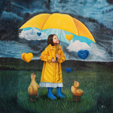 Painting titled "Magic umbrella" by Iryna Bohdanova, Original Artwork, Oil