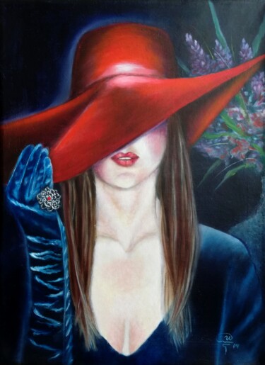 Painting titled "Mysterious Stranger" by Iryna Fedarava, Original Artwork, Oil Mounted on Wood Stretcher frame