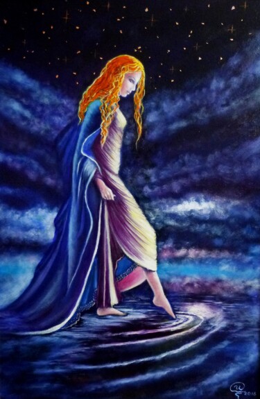 Painting titled "Going To The Stars" by Iryna Fedarava, Original Artwork, Oil Mounted on Wood Stretcher frame