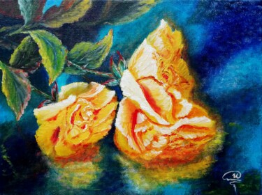 Painting titled "Yellow Roses - Bouq…" by Iryna Fedarava, Original Artwork, Oil Mounted on Wood Stretcher frame