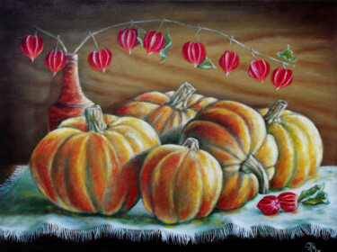 Painting titled "Sweet Pumpkins" by Iryna Fedarava, Original Artwork, Oil Mounted on Wood Stretcher frame