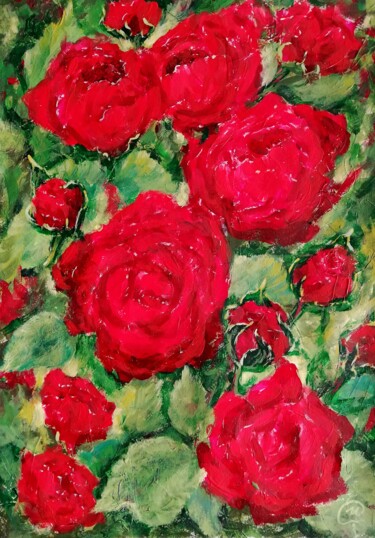 Painting titled "Red Roses" by Iryna Fedarava, Original Artwork, Acrylic