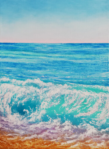 Painting titled "Ocean #2" by Iryna Fedarava, Original Artwork, Oil Mounted on Wood Stretcher frame