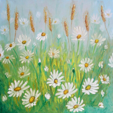 Painting titled "A daisy field" by Iryna Fedarava, Original Artwork, Oil