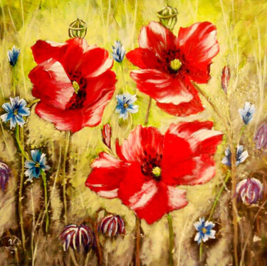 Painting titled "Meadow flowers" by Iryna Fedarava, Original Artwork, Oil Mounted on Wood Stretcher frame