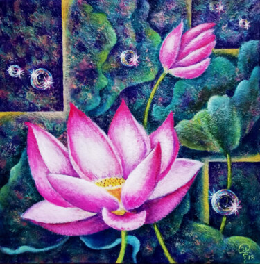 Painting titled "Lotus #1" by Iryna Fedarava, Original Artwork, Acrylic Mounted on Wood Stretcher frame