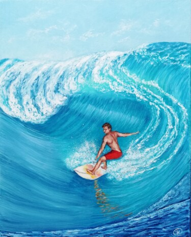 Pintura titulada "Surfer on the crest…" por Iryna Fedarava, Obra de arte original, Oleo Montado en Bastidor de camilla de ma…