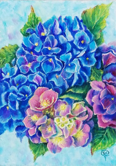 Painting titled "Hydrangea" by Iryna Fedarava, Original Artwork, Oil