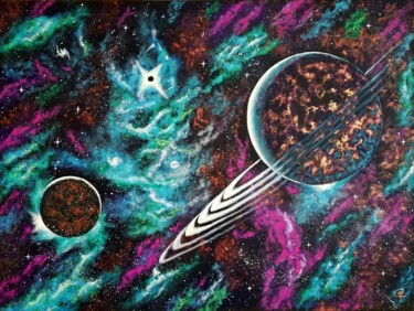 Painting titled "In the Universe" by Iryna Fedarava, Original Artwork, Acrylic Mounted on Wood Stretcher frame