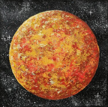 Painting titled "Abstract Planet #3…" by Iryna Fedarava, Original Artwork, Acrylic Mounted on Cardboard