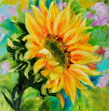 Malarstwo zatytułowany „Sunflower - Framed” autorstwa Iryna Fedarava, Oryginalna praca, Olej