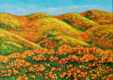 Painting titled "Yellow Hills" by Iryna Fedarava, Original Artwork, Oil Mounted on Cardboard