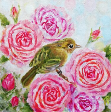 Картина под названием "Nightingale and Ros…" - Iryna Fedarava, Подлинное произведение искусства, Масло