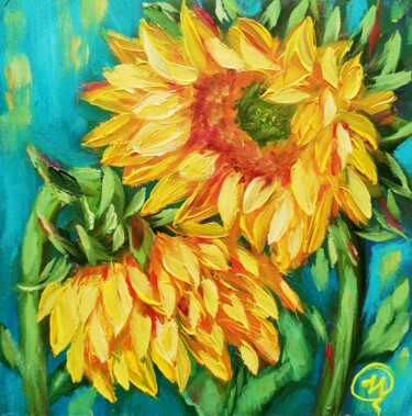 Peinture intitulée "Sunflowers - Framed" par Iryna Fedarava, Œuvre d'art originale, Huile
