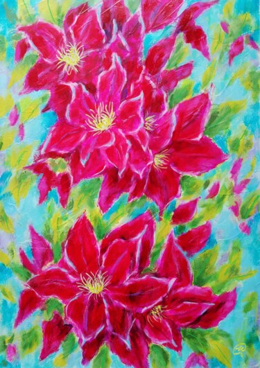 Painting titled "Charming Clematis" by Iryna Fedarava, Original Artwork, Acrylic
