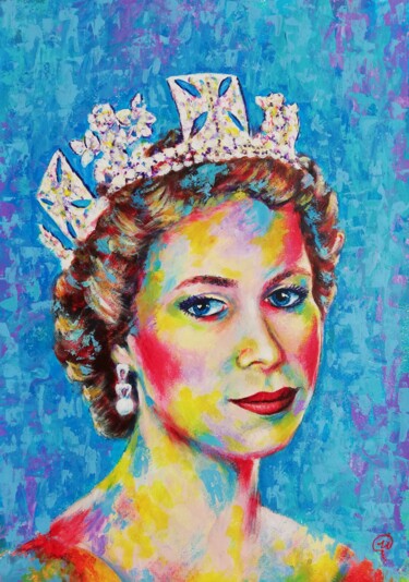 Schilderij getiteld "Queen Elizabeth II" door Iryna Fedarava, Origineel Kunstwerk, Acryl