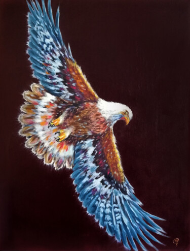 Pintura titulada "Bald Eagle - Flight…" por Iryna Fedarava, Obra de arte original, Oleo Montado en Bastidor de camilla de ma…