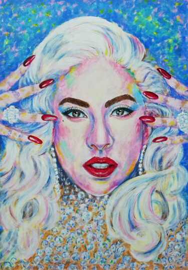 Malerei mit dem Titel "Lady Gaga - Portrait" von Iryna Fedarava, Original-Kunstwerk, Acryl