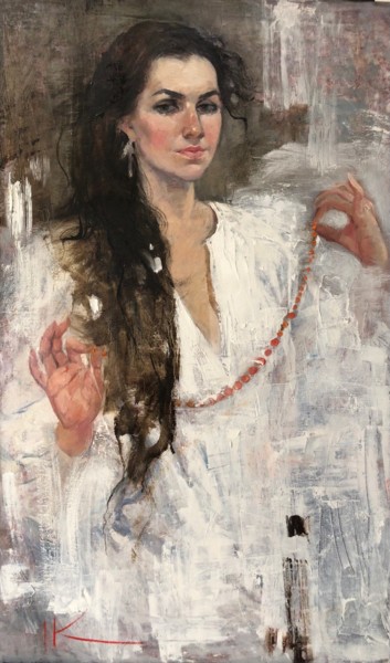 Картина под названием "The thread of Amber" - Iryna Kalyuzhna, Подлинное произведение искусства, Масло Установлен на Деревян…