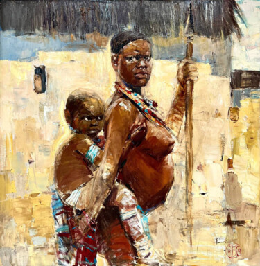 Pintura titulada "AFRICAN MADONNA - b…" por Iryna Kalyuzhna, Obra de arte original, Oleo Montado en Bastidor de camilla de m…