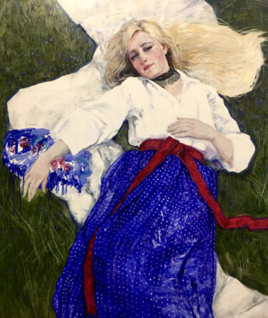 Painting titled "BLUE RIVER" by Iryna Kalyuzhna, Original Artwork, Oil Mounted on Wood Stretcher frame