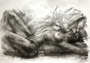 Dessin intitulée "Nude girl" par Iryna Kopyrina, Œuvre d'art originale, Fusain