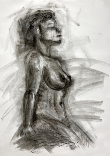 Dessin intitulée "Naked girl sitting" par Iryna Kopyrina, Œuvre d'art originale, Fusain