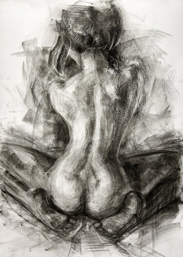 Desenho intitulada "Nude girl _2" por Iryna Kopyrina, Obras de arte originais, Carvão