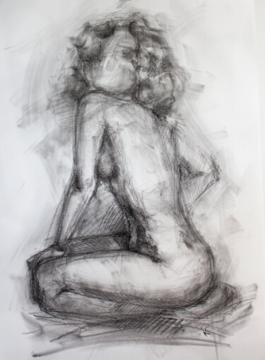 Pittura intitolato "Nude girl_3" da Iryna Kopyrina, Opera d'arte originale, Carbone