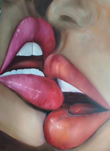 Картина под названием "Sweet kiss" - Iryna Macautsova, Подлинное произведение искусства, Масло