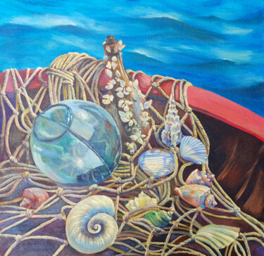 Painting titled "From the deep sea" by Iryna Makhovska, Original Artwork, Oil Mounted on Wood Stretcher frame