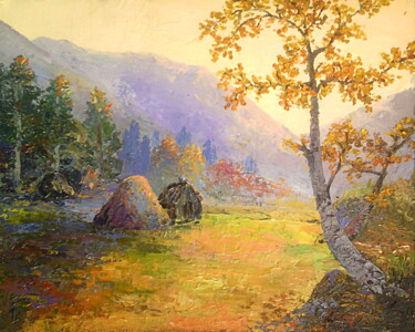 Painting titled "Morning in the moun…" by Iryna Makhovska, Original Artwork, Oil