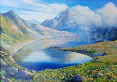 Painting titled "Where the clouds li…" by Iryna Makhovska, Original Artwork, Oil Mounted on Wood Stretcher frame