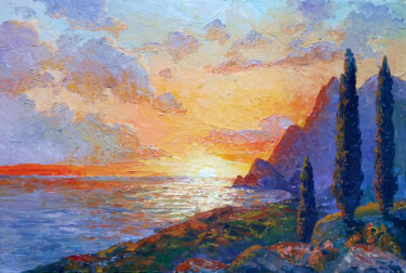Картина под названием "Crimea. Sunset." - Iryna Makhovska, Подлинное произведение искусства, Масло Установлен на Другая жест…