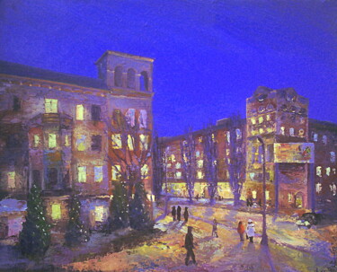Malarstwo zatytułowany „Evening lights” autorstwa Iryna Makhovska, Oryginalna praca, Olej Zamontowany na Drewniana rama noszy
