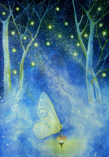 Painting titled "Lanterns" by Iryna Makhovska, Original Artwork, Watercolor