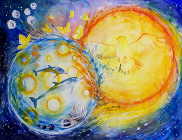 Peinture intitulée "Binary star" par Iryna Makhovska, Œuvre d'art originale, Aquarelle